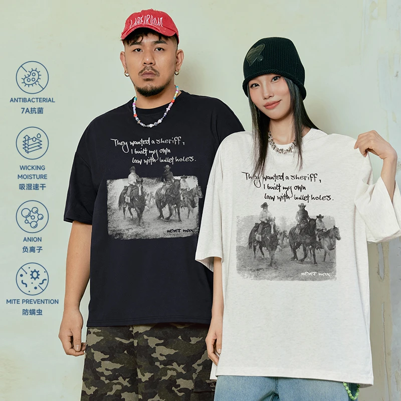 NMAX大码潮牌男装25年夏7A抗菌美式手写字母印花短袖T恤FNT144