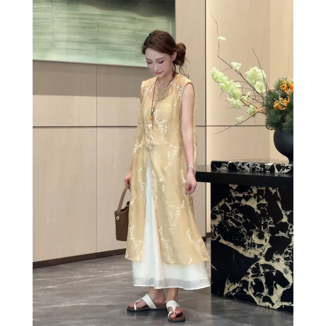 【聪聪严选】夏季新款复古中国风仙气优雅拼接马甲-8559