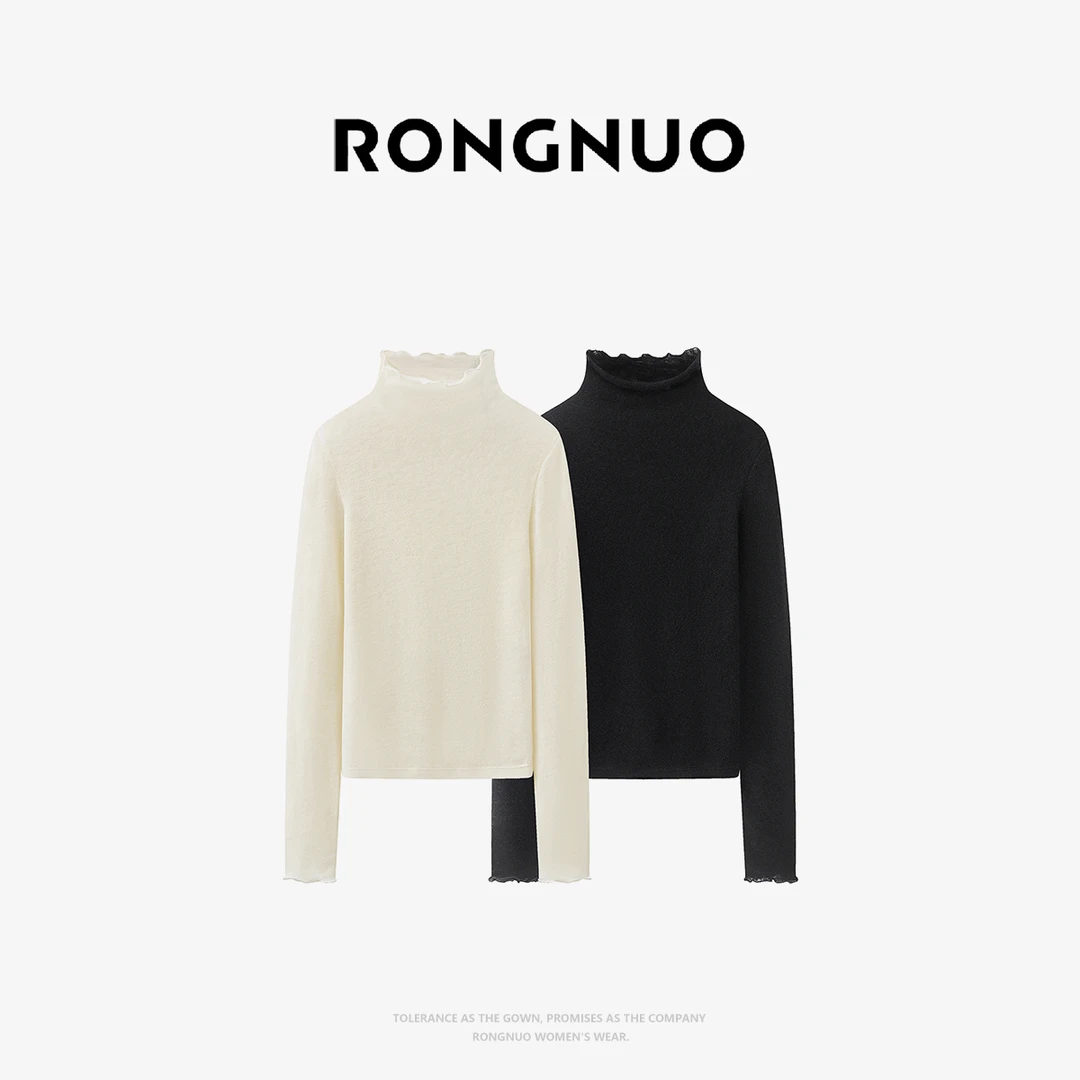 容诺【毛针织衫】2026春新品百搭修身轻绒雾针织衫花边上衣K8491