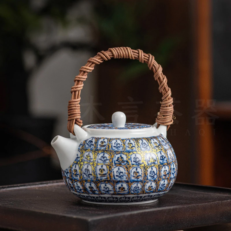 敦煌千佛提梁壶小号家用功夫茶具禅意陶瓷泡茶壶中式复古过滤单壶