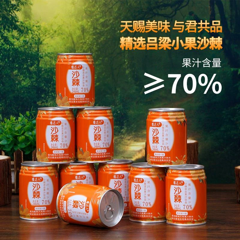 无添加剂维达人含果汁%沙棘混合果汁饮料易拉罐山西特产礼
