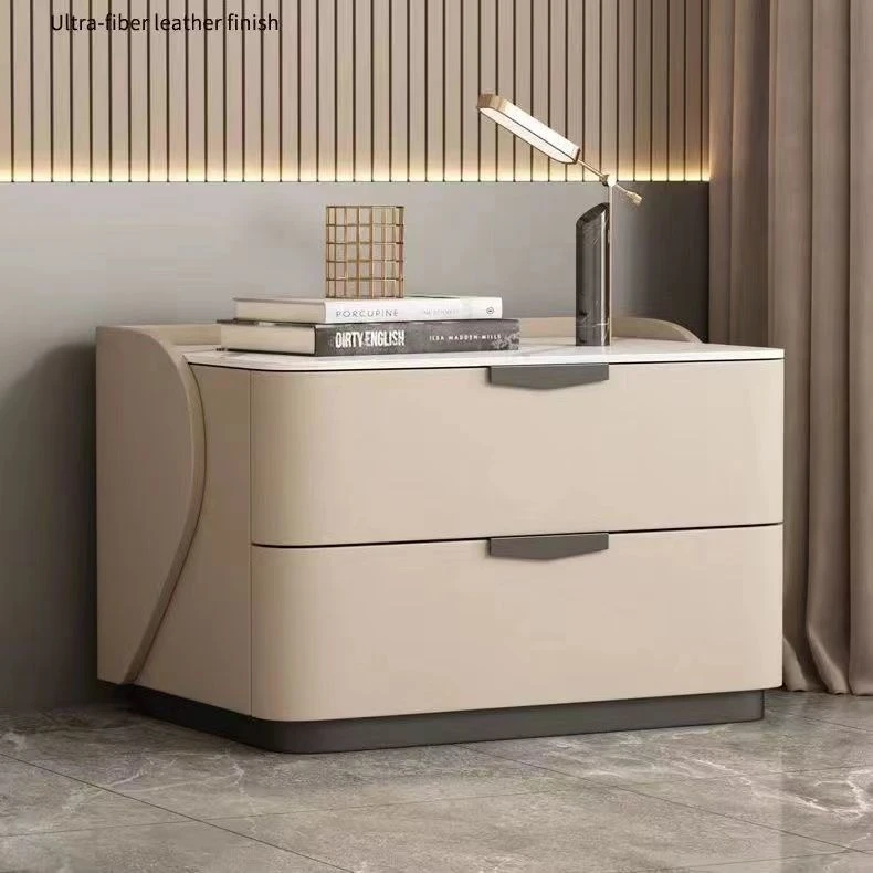 实木岩板床头柜卧室家用简约现代床边柜整装发货2024年网红床头柜