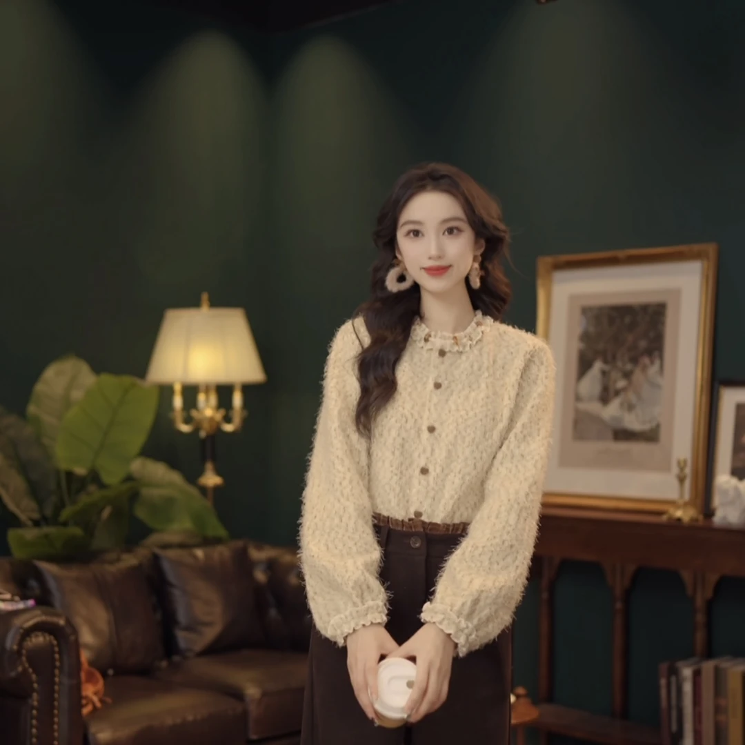 琦琦【绒雪世界】复古港风秋冬厚款休闲百搭衬衫上衣YF1103550