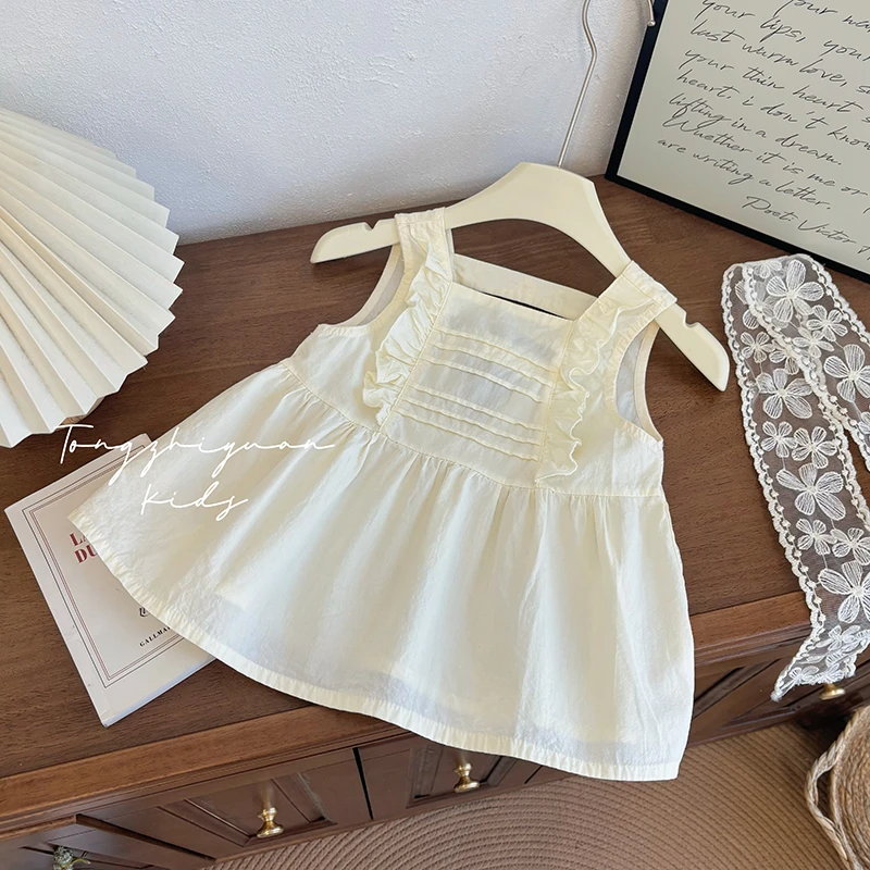 女童新款夏季时尚洋气褶皱无袖背心新款时尚洋气无袖背心品质童装