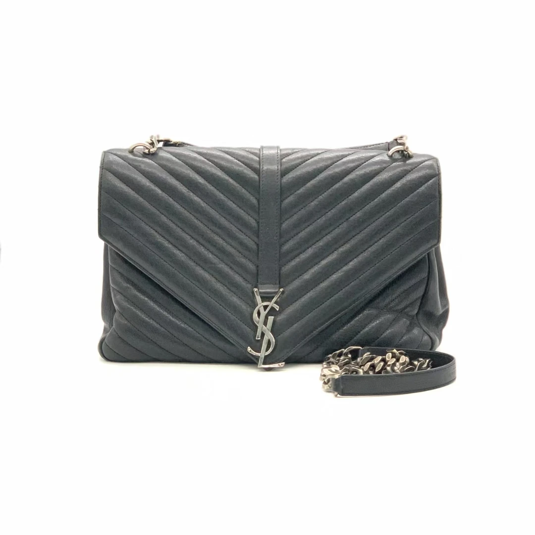 95新 YSL/圣罗兰  黑银大号college信封邮差包