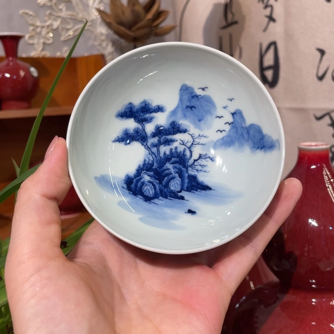 粉*匠清欢柴窑，青花山水普洱杯