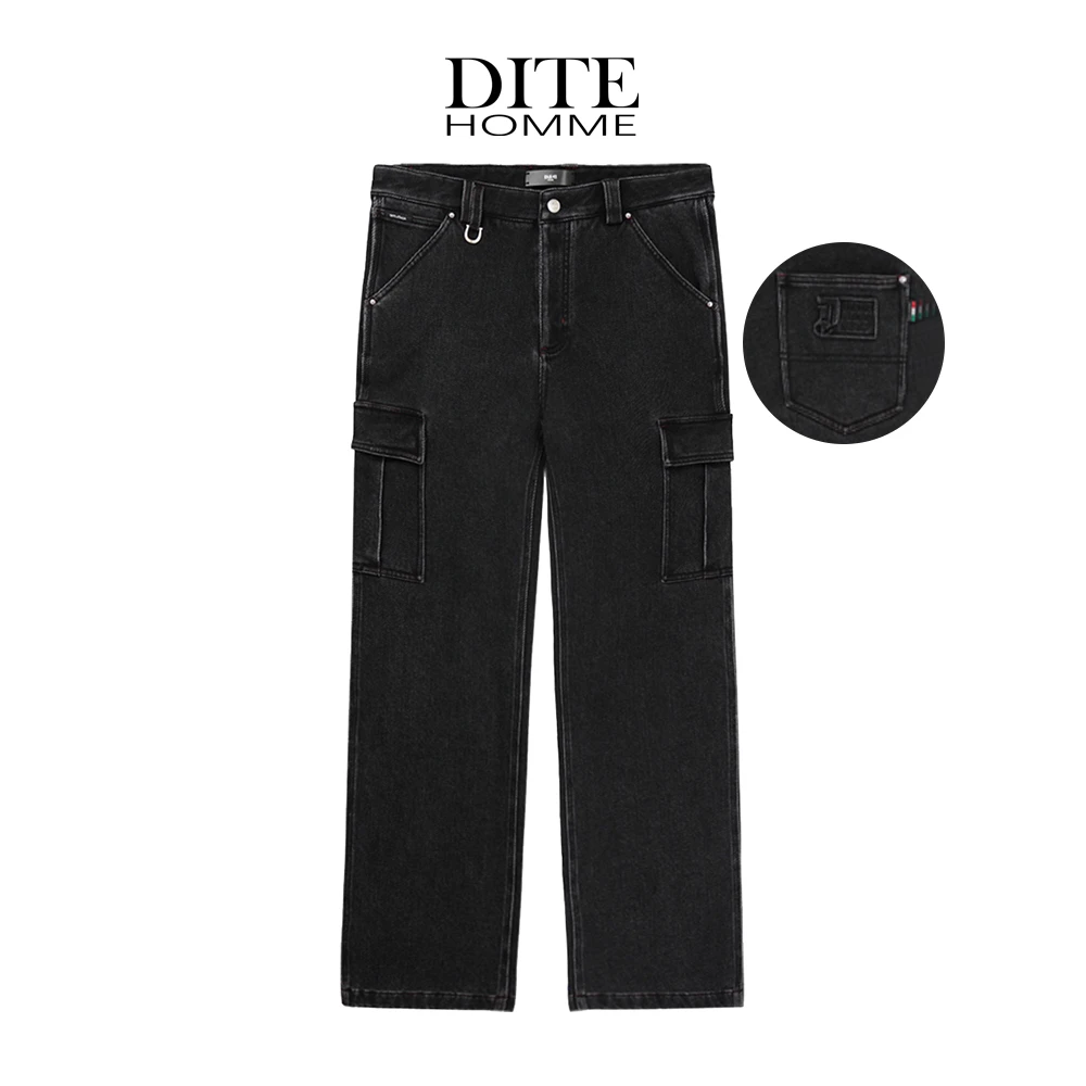 Dite迪特秋冬季男士新款工装休闲裤直筒时尚黑色宽松潮流牛仔裤
