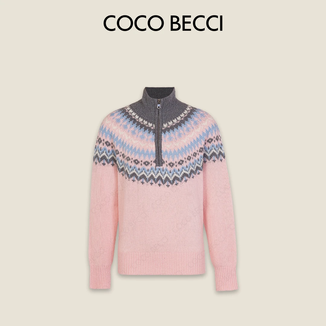 COCO BECCI【费尔岛】100绵羊毛费尔岛提花半高领针织衫CFLJD331378