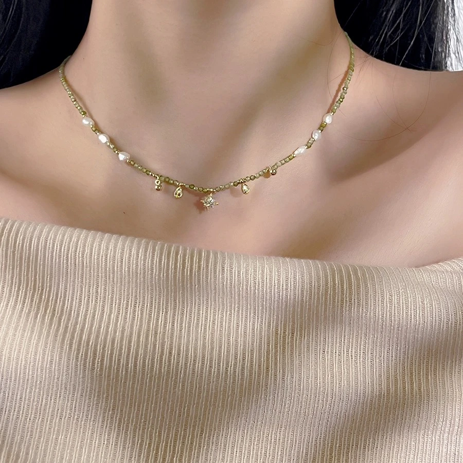 十里间直【真的很漂亮】清新淡水珍珠亮晶晶串珠项链锁骨链