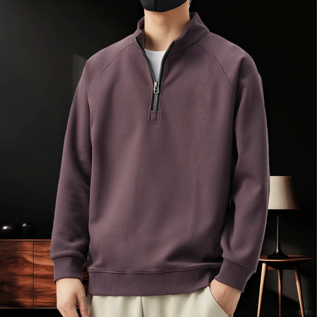 美式重磅潮流半拉链立领卫衣男秋冬新款保暖休闲纯色简约打底衫潮