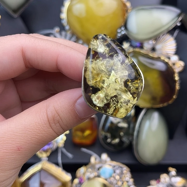 琥珀银S925镶嵌裸石