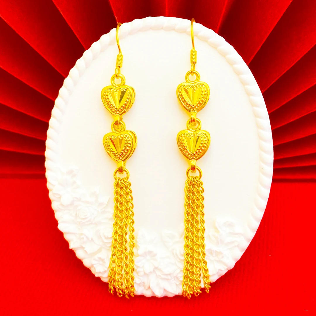 凤金彩 铜合金耳饰 女款高级感时尚轻奢首饰品双爱心复古耳饰精美