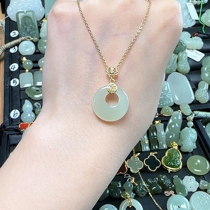 和田玉银S925镶嵌颈饰送链子送绳