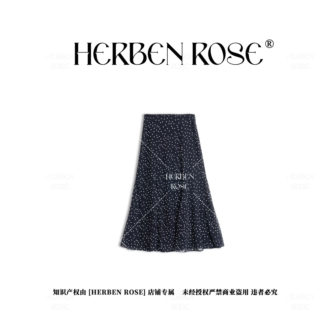 「圆舞波点」HERBENROSE 2025夏季新款白色小圆点半身裙 741706