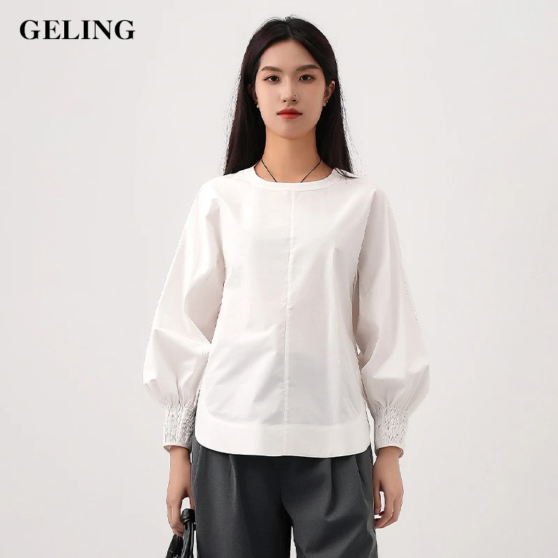 GELING/歌&玲2025新款圆领宽松刺绣打揽绣花上衣长袖衬衫G511M51