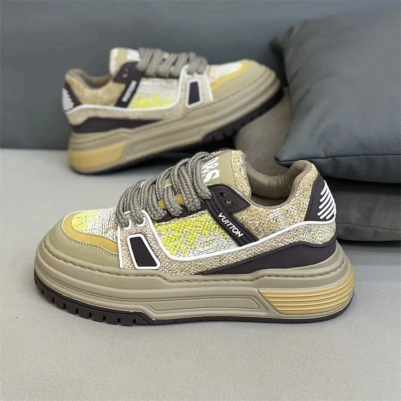 男鞋2025新款秋季布面运动休闲鞋厚底增高时尚潮流百搭耐磨老爹鞋