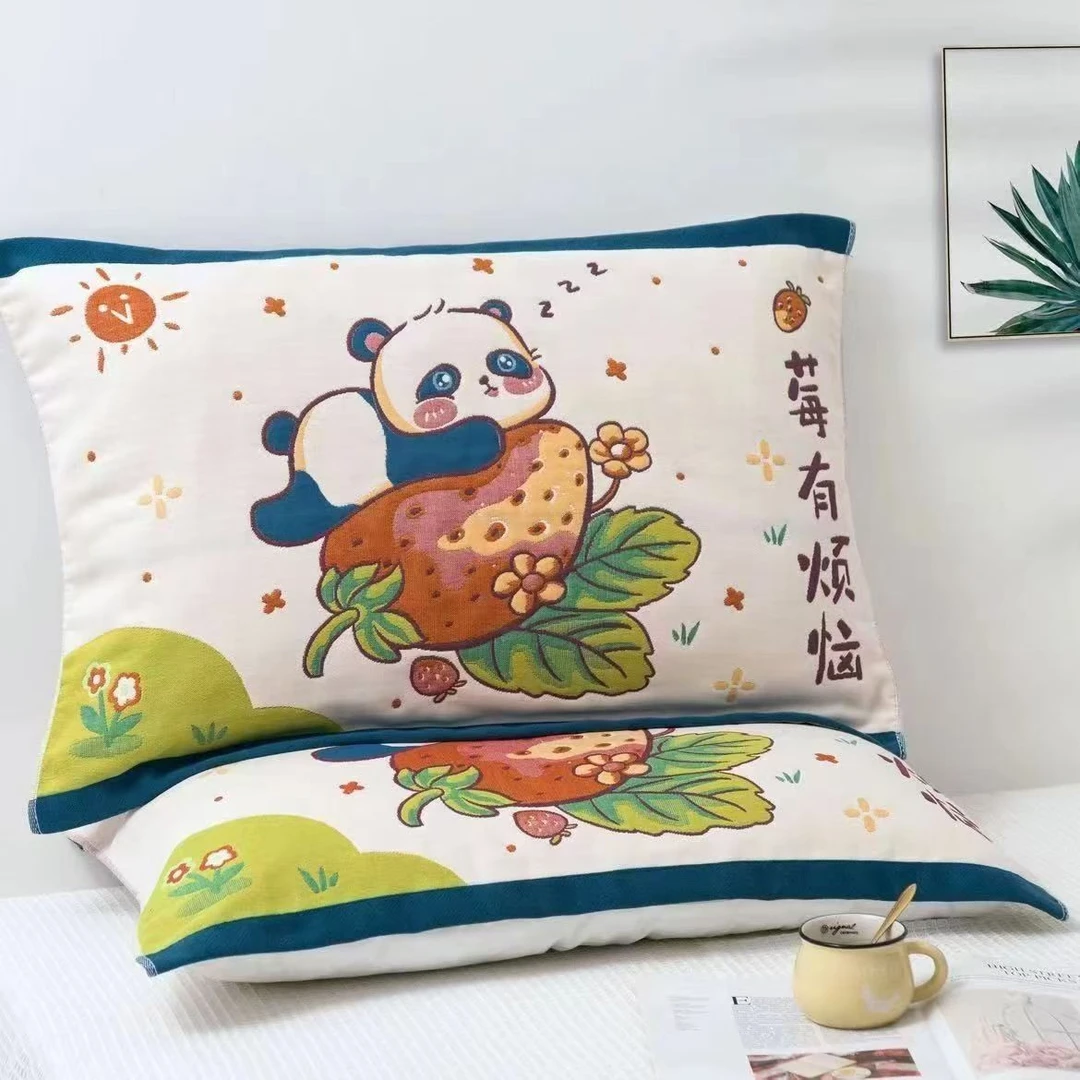 【铭哥家】亲肤时尚纯棉可爱纱布加厚吸汗枕巾一对-莓有烦恼