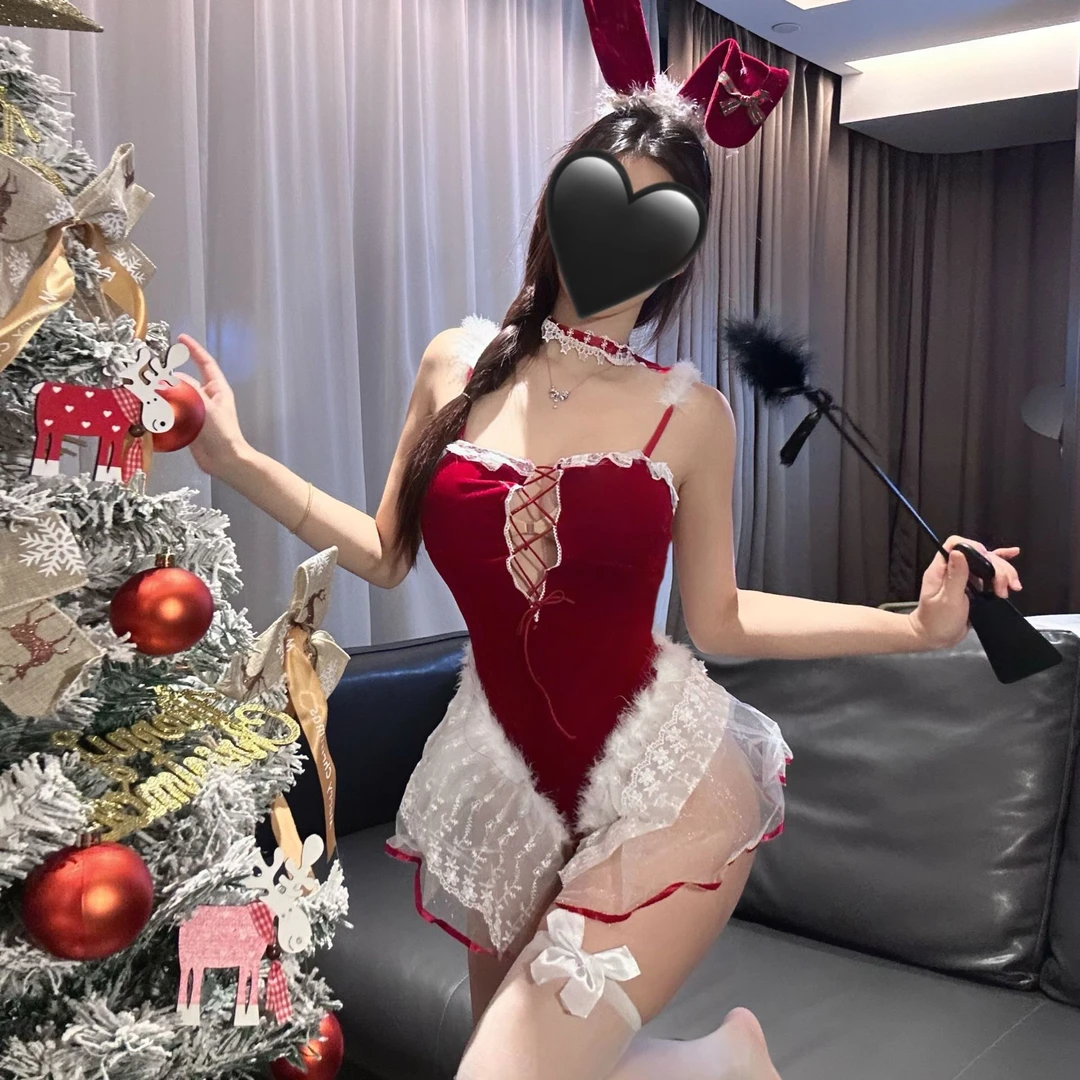 瑰云情趣内衣套装圣诞情趣战袍可爱兔女郎丝绒诱惑吊带连体衣