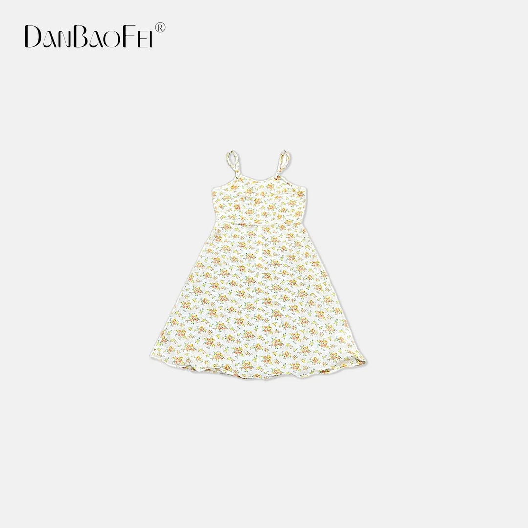 KK 小黄花吊带 复古小黄花含内衬吊带连衣裙 YLM001051