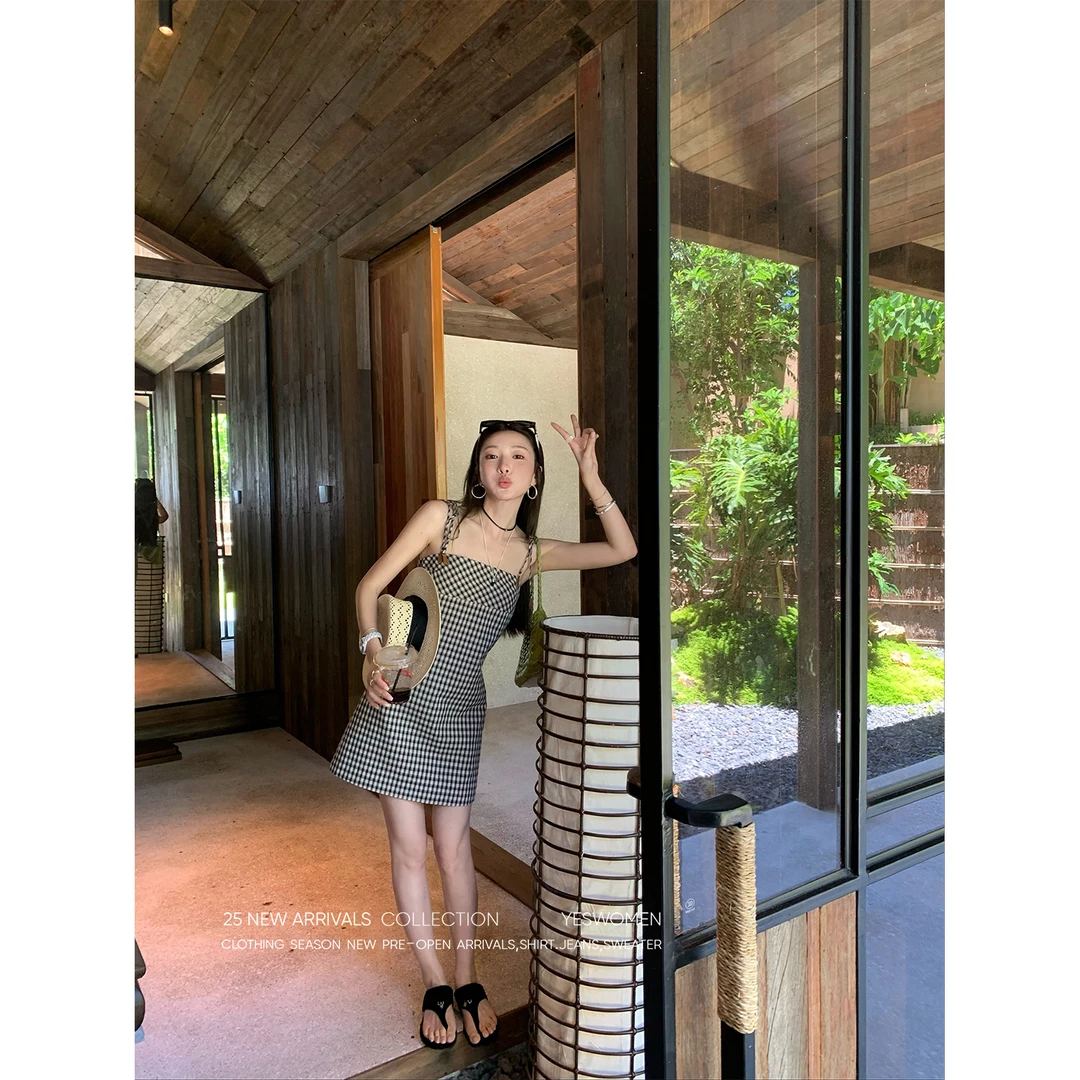YESWOMEN7.5焦糖小方格·简约微收腰纯棉吊带裙XY6255D3926