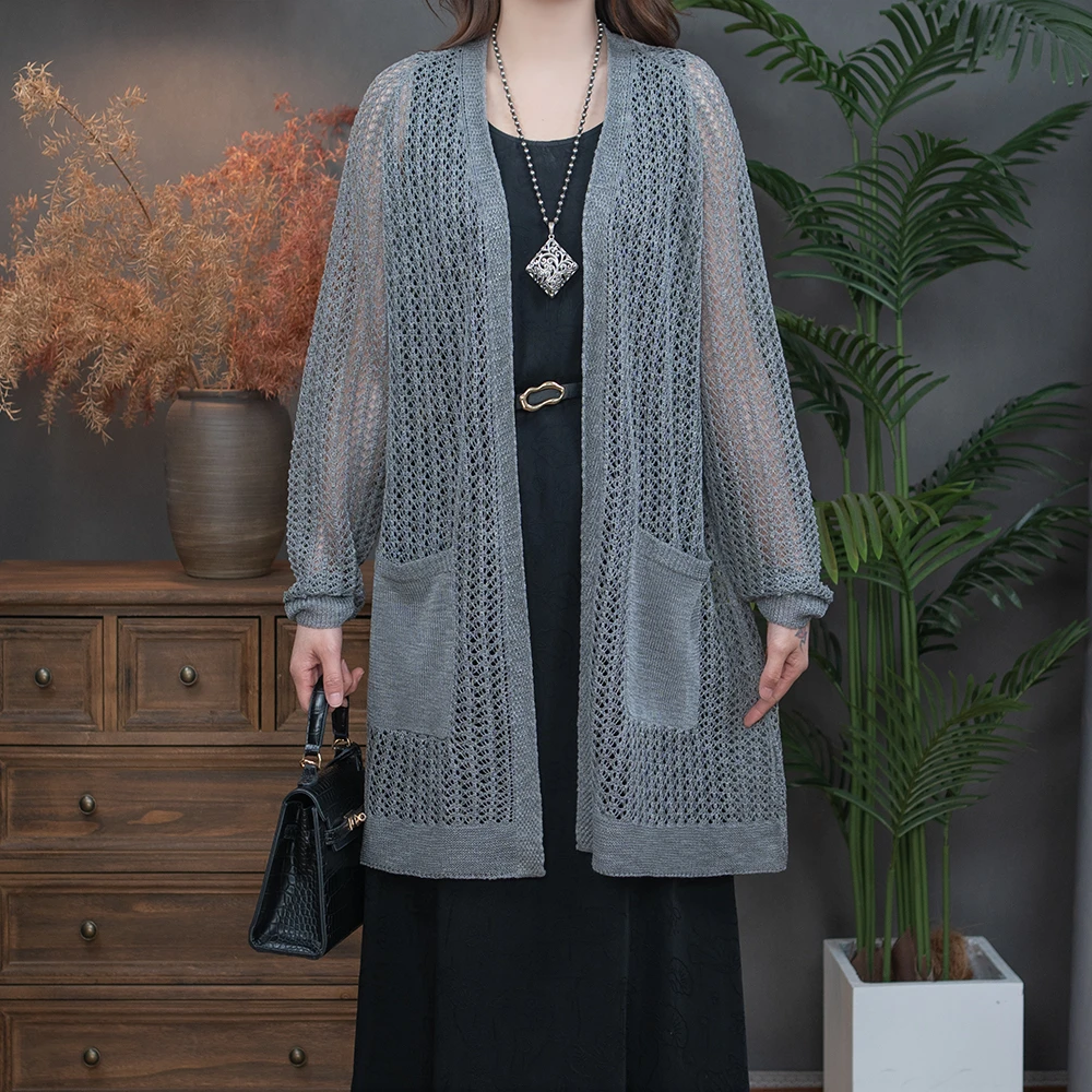 2025新款薄款简约长袖百搭宽松开衫短中外套复古2503-147