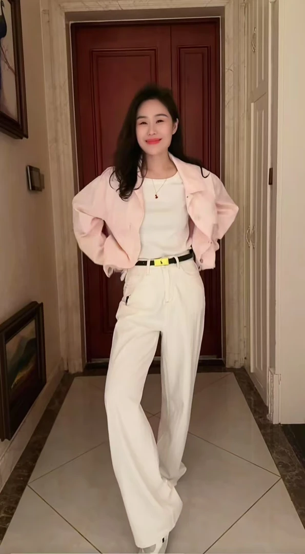 Miss Huo 年度直筒裤四面弹 B 米白色 8037-1