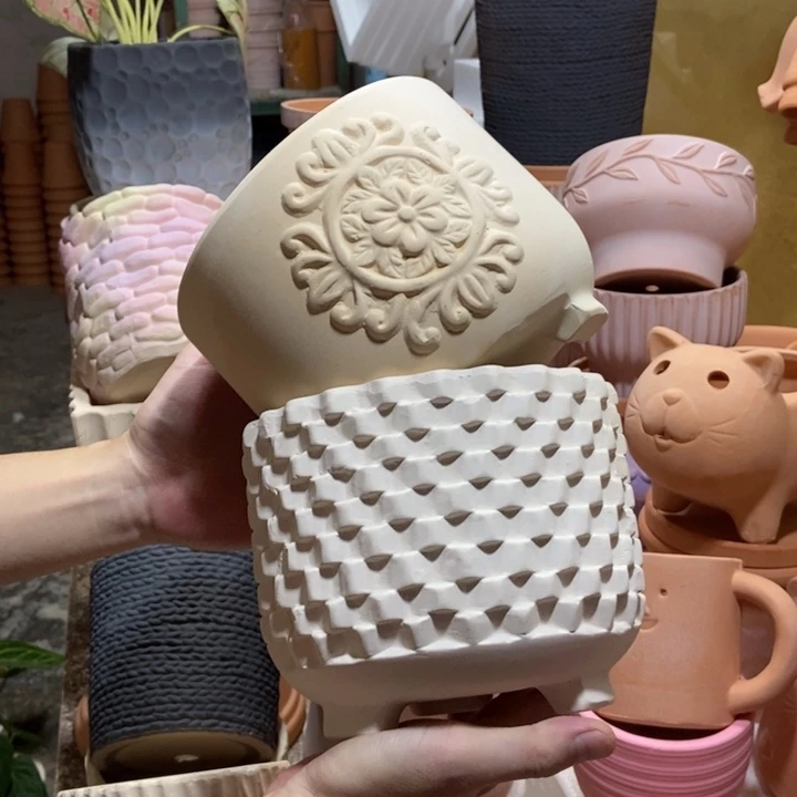 17×13 三脚白陶混搭2个装 吸土色