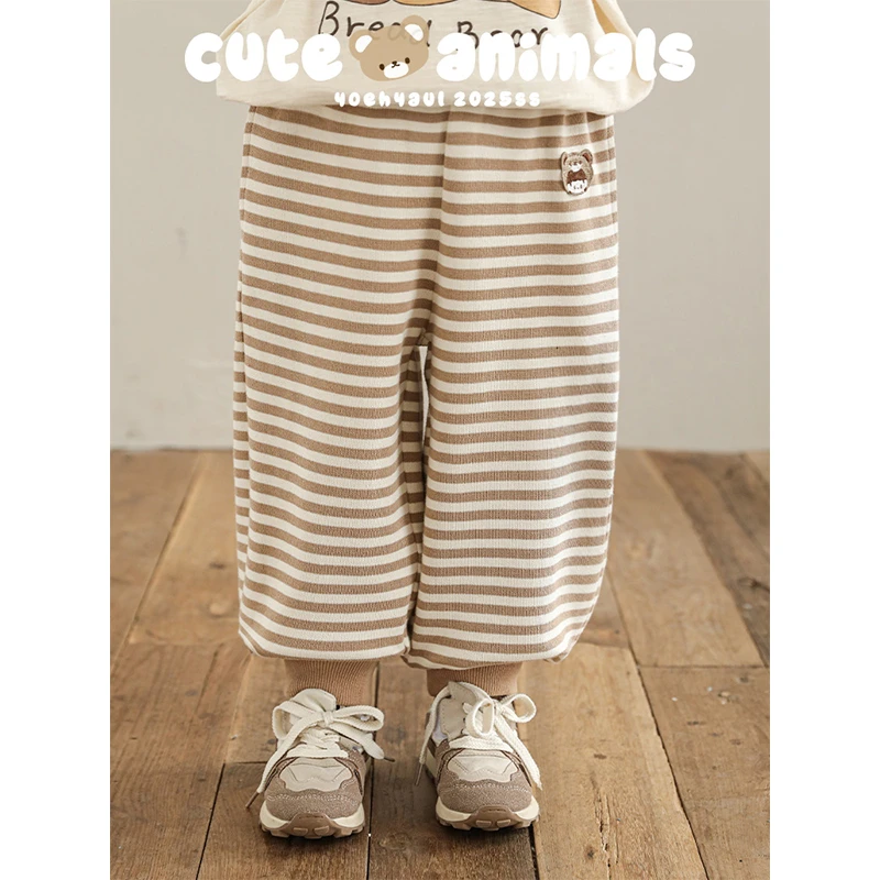 YOEHYAUL/幼悠【清货】怎么动都自在安安绣标针织条纹软软裤Q4148-1