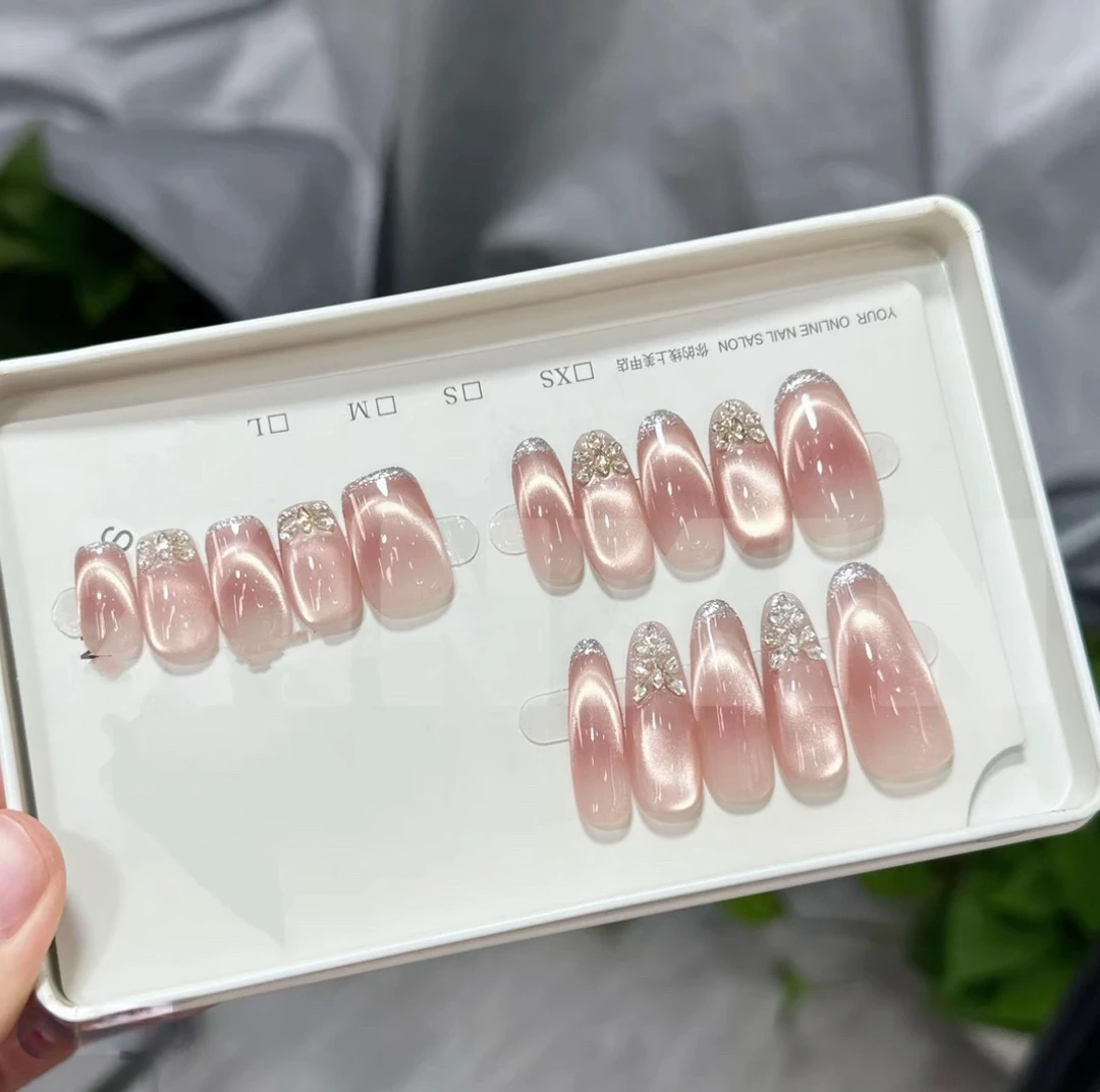 （不遗憾）新款显白百搭纯手工穿戴甲腮红猫眼可拆卸美甲10片装