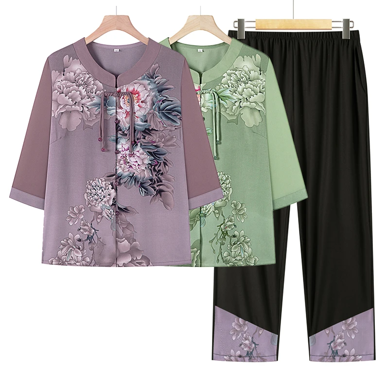 妈妈夏装套装中老年女装时尚洋气短袖奶奶装夏季新款t恤衣服太太