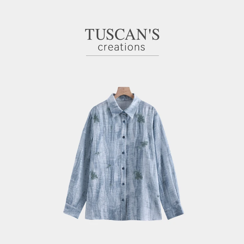 TUSCAN'S CREATIONS时尚休闲刺绣扎染潮流长袖百搭衬衫时代集团