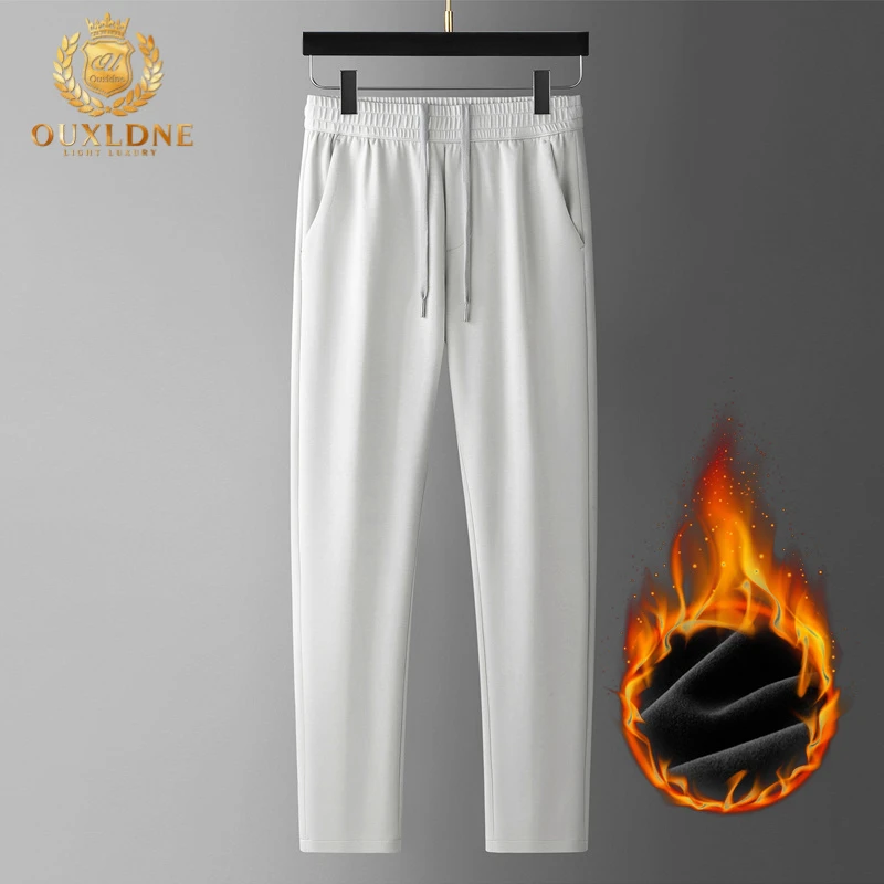 OUXLDNE 加绒加厚直筒卫裤男士秋冬款超柔软莫代尔保暖弹力休闲裤
