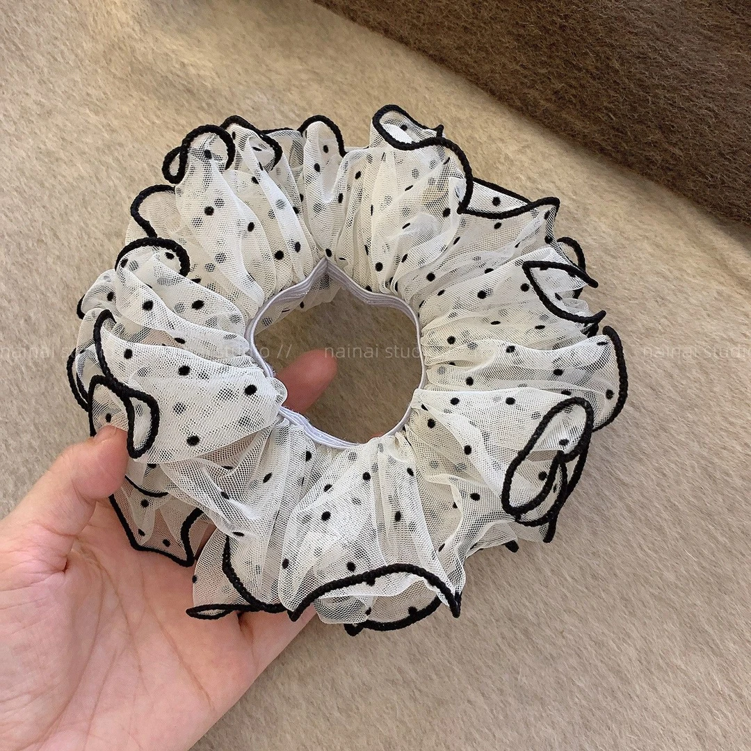 波点大肠发圈木耳边网纱点点丸子头扎头发马尾发绳早秋新款头绳