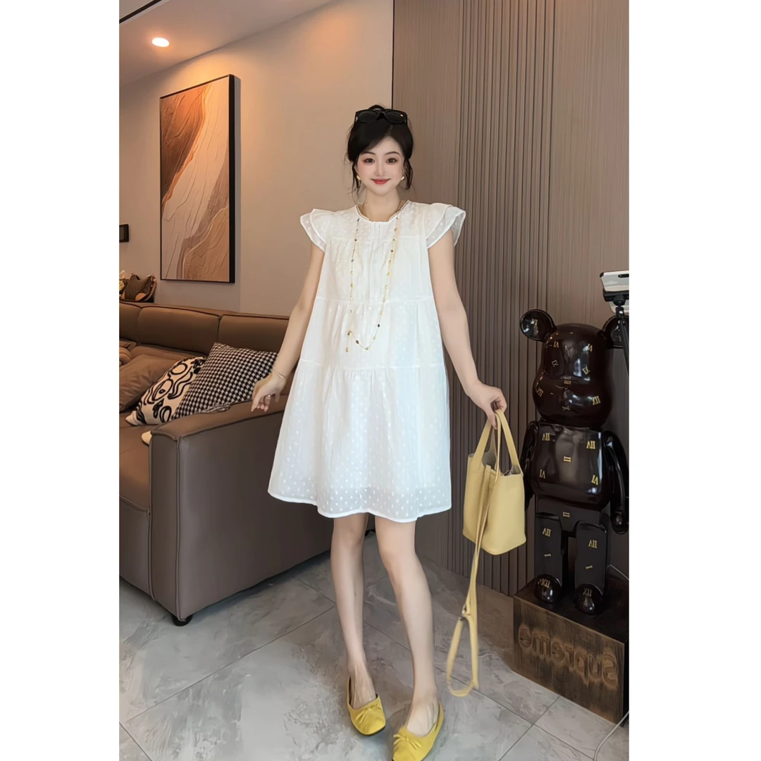 孕妇连衣裙夏季短裙飞飞袖宽松显瘦时尚潮妈孕期穿搭提花夏天裙