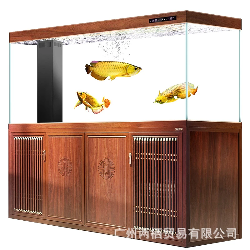 【厂家直销】龙鱼缸底滤鱼缸中式超白玻璃大型客厅靠墙生态免换水