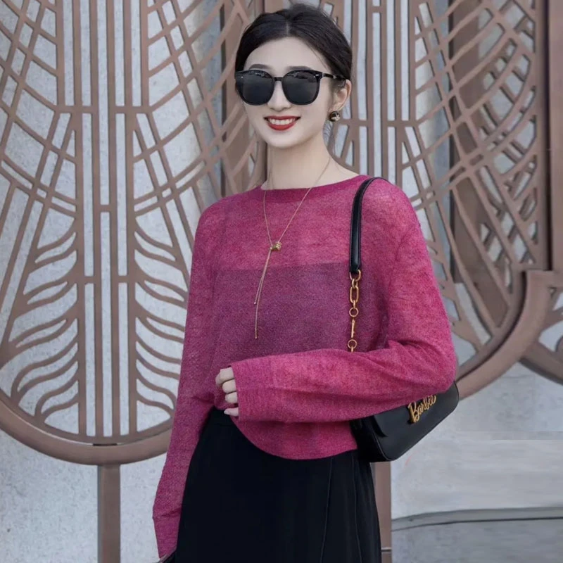 {专柜}商场同款2025春秋气质圆领透视慵懒风套头针织衫538002