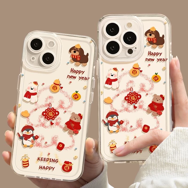 福气动物适用华为mate60苹果oppo小米15/14/13pro防摔vivo手机壳