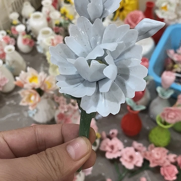 瓷片纯手工陶瓷花摆件瑕
