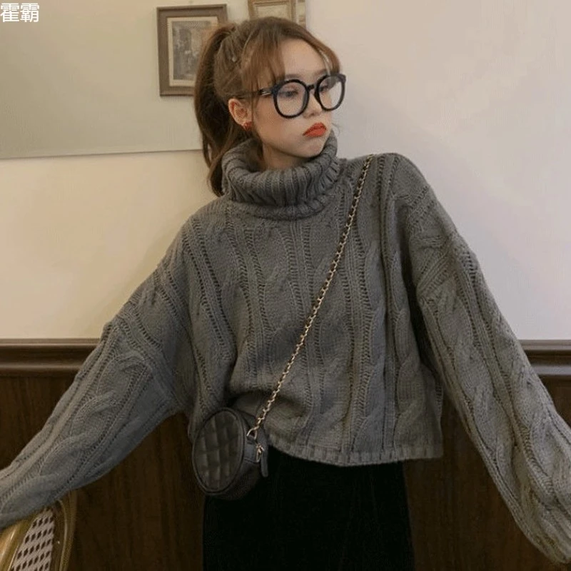 高端轻奢慵懒风新款港风宽松女高领毛衣外套秋冬针织上衣早春女