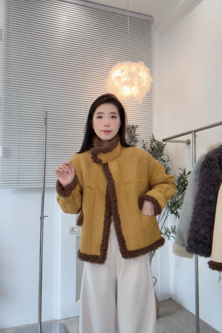 Y10083-毛毛外套女冬季新款小个子可盐可甜韩系短款加厚毛毛外套