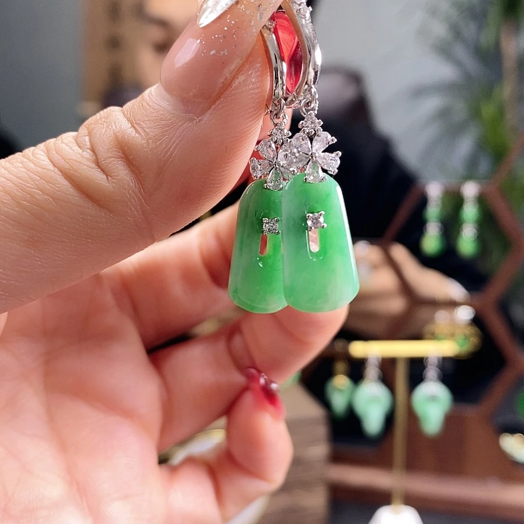 翡翠耳饰银S925镶嵌翡翠