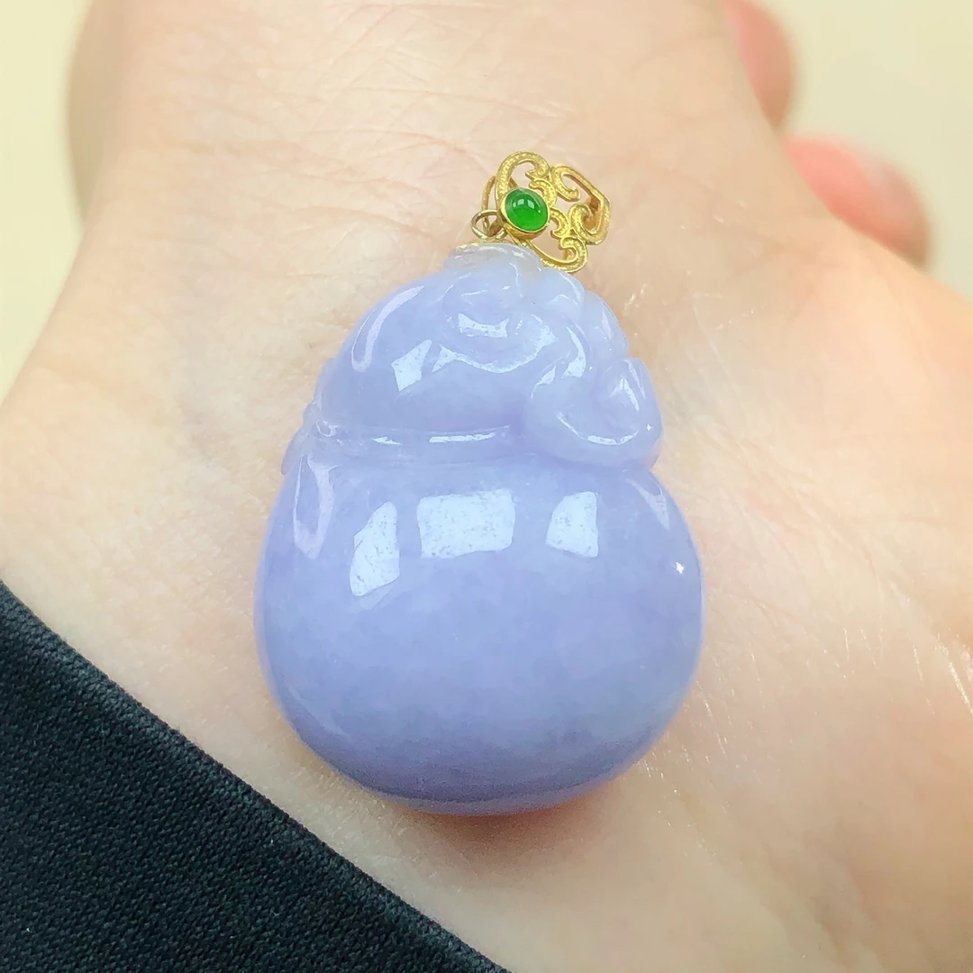 18k金镶嵌天然a货翡翠玉石特色紫罗兰钱袋子小福袋吊坠女直播11