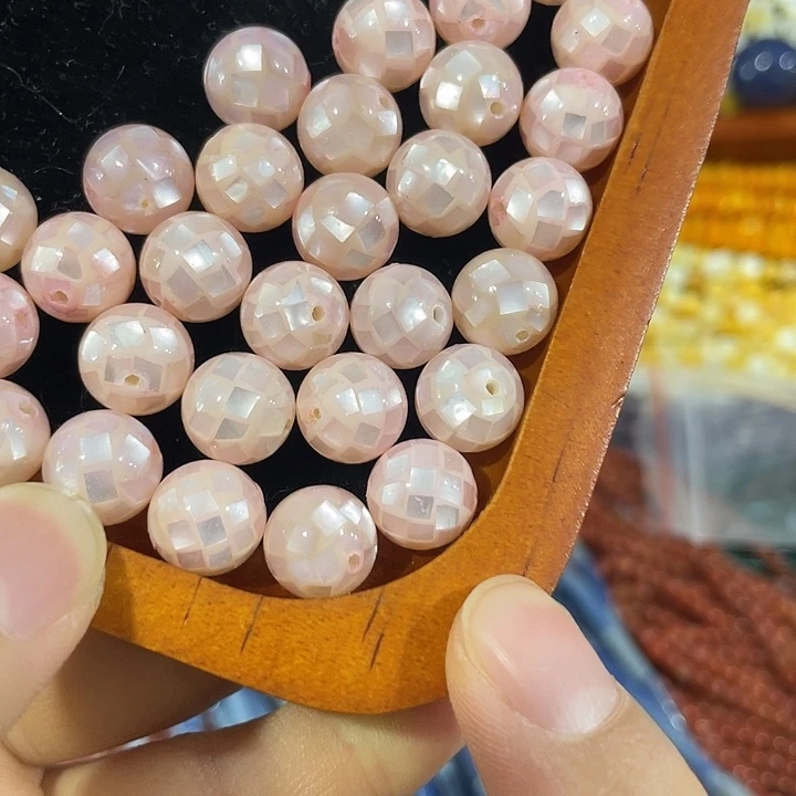 合金玛瑙/玉髓珠宝半成品4颗10mm粉色华珍珠