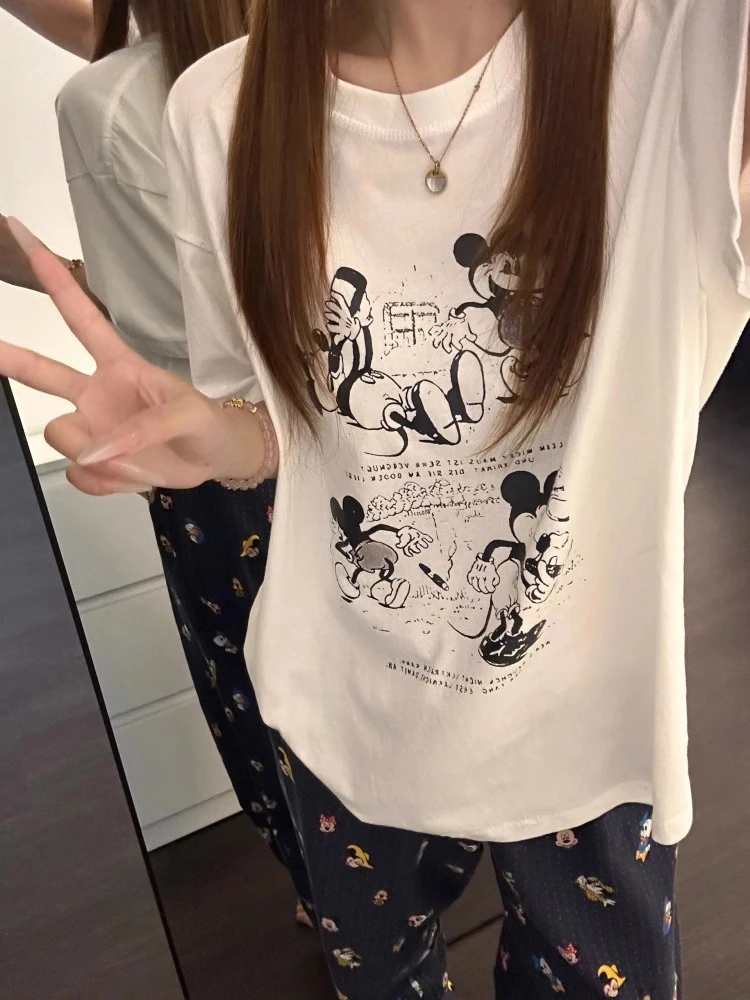 【DMXJ大梦想家】韩系简约卡通米奇睡衣女装夏季新款长裤家居服套装