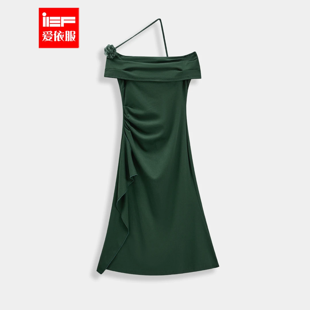 IEF/爱依服连衣裙2025夏季新款法式纯欲性感一字肩度假风连衣长裙