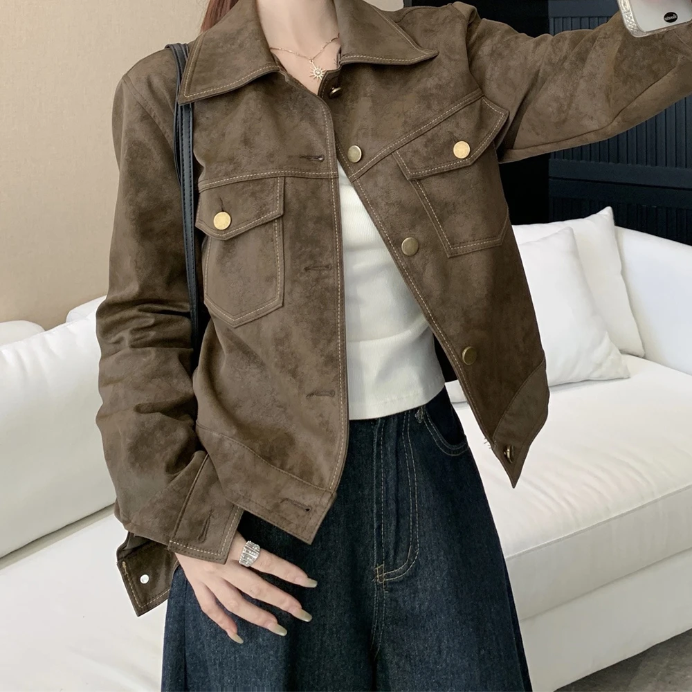 DUOXINIU/多喜牛/DaLin秋季短外套女生纽扣长袖常规百搭复古