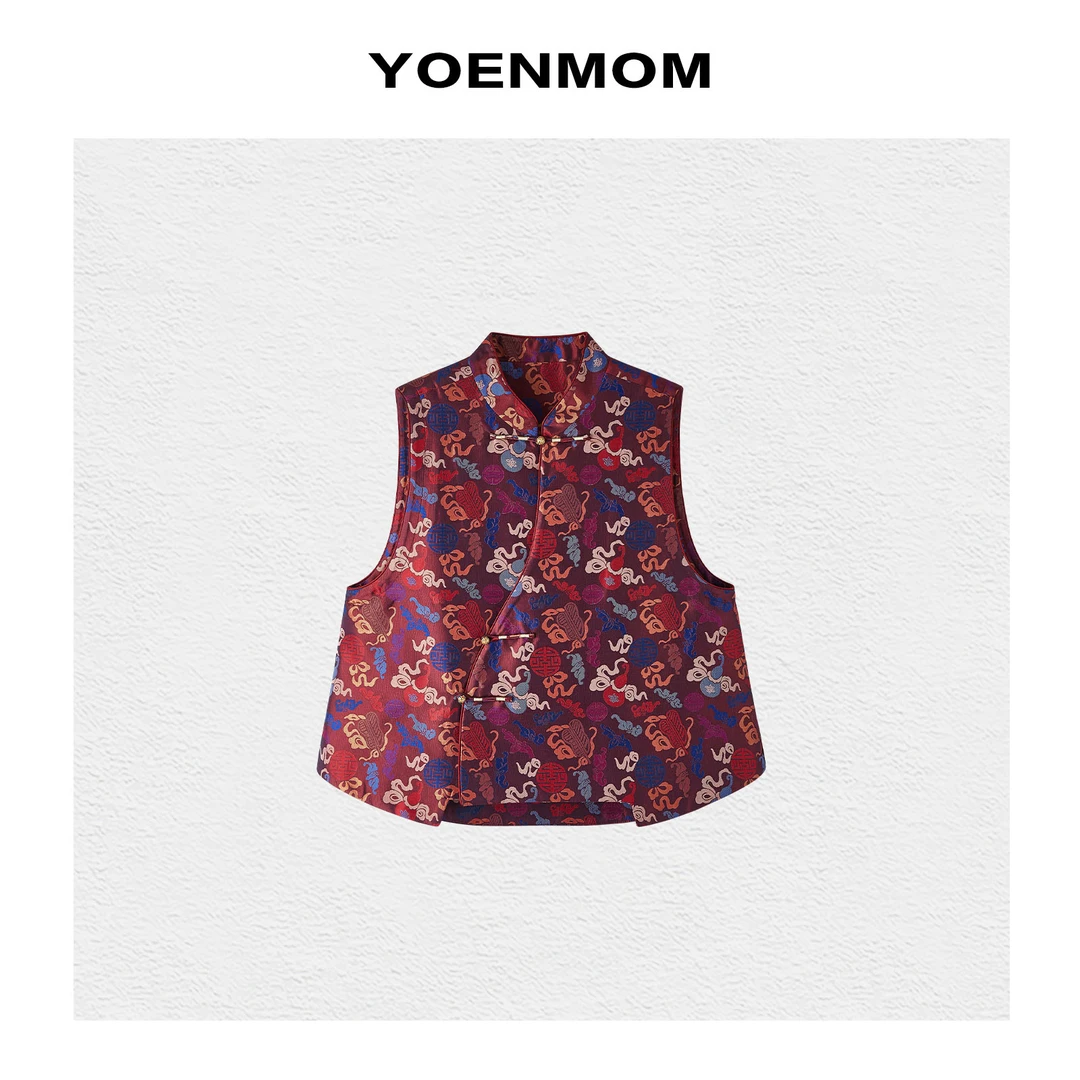 YOENMOM·八宝葫芦2025早春新品 100桑蚕丝蜀锦高级偏光斜襟马甲