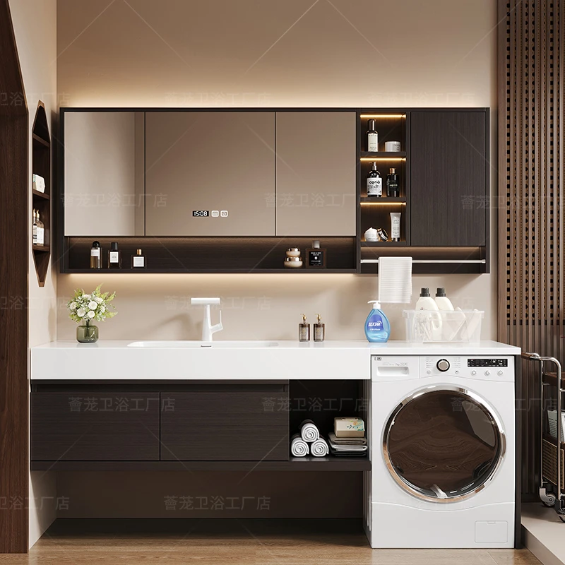 洗衣机一体柜岩板无缝陶瓷盆浴室柜组合阳台洗手脸盆卫生间洗漱台