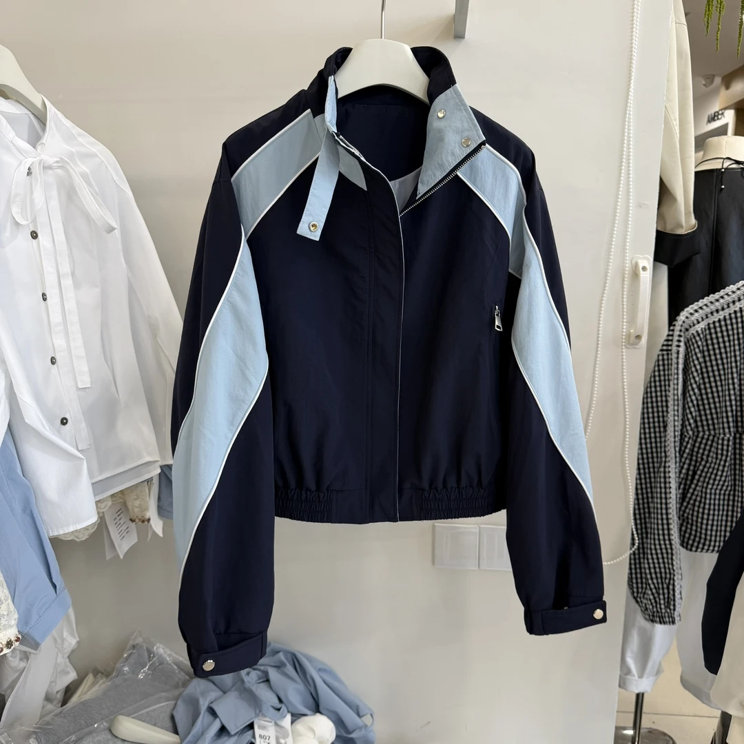YZS035春夏新款椰林听海撞色棒球服外套时尚休闲百搭拼色短外套