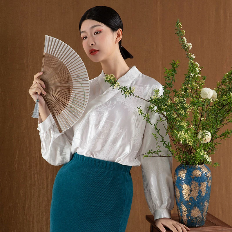 驷喜2025春季新款简约国风新中式女士衬衫长袖衬衣230487
